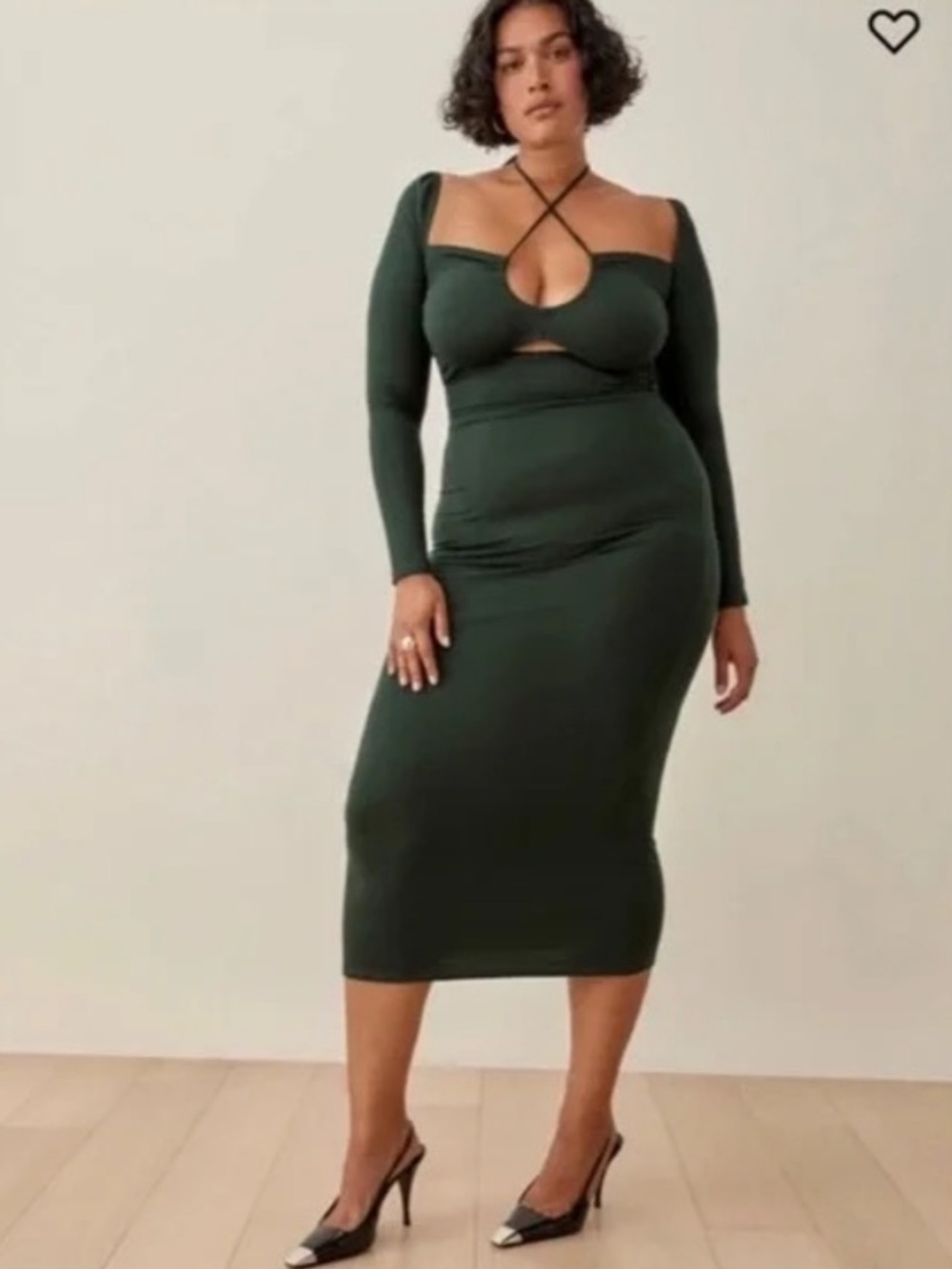 Reformation Alexei Dark Green Long Sleeve Tie-Front Cutout Dress M